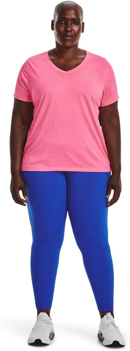 image:imageUnder Armour Womens Tech ShortSleeve VNeck Twist643 Pink Punk Metallic Silver