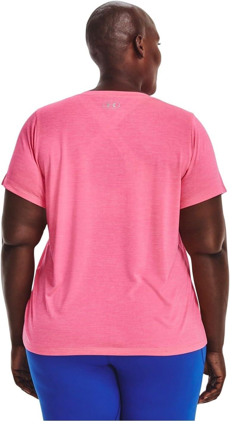 image:imageUnder Armour Womens Tech ShortSleeve VNeck Twist643 Pink Punk Metallic Silver