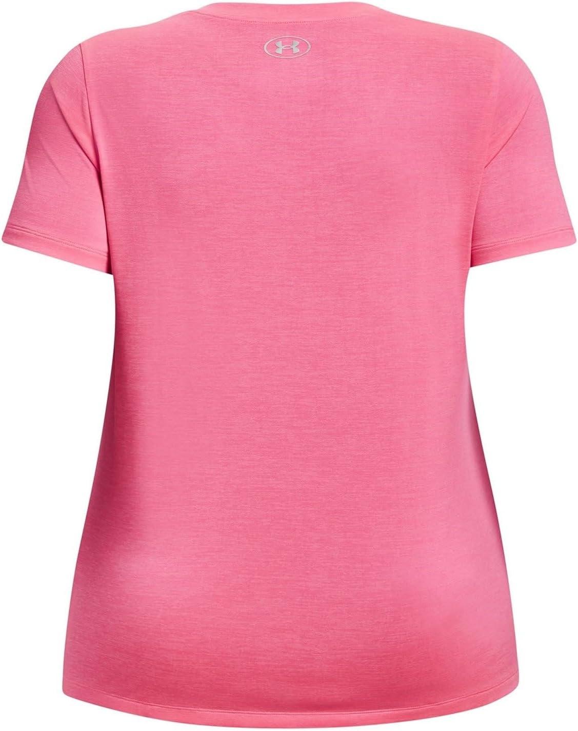 image:imageUnder Armour Womens Tech ShortSleeve VNeck Twist643 Pink Punk Metallic Silver