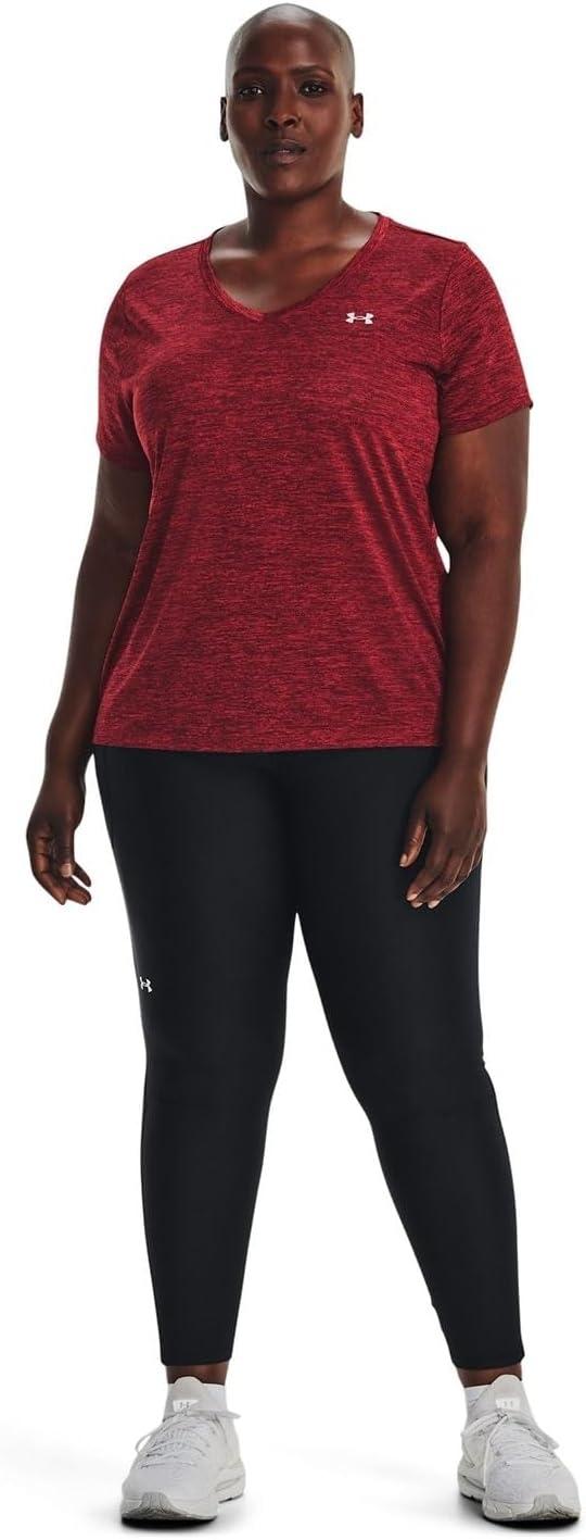image:imageUnder Armour Womens Tech ShortSleeve VNeck Twist690 Chestnut Red Radio Red Metallic Silver