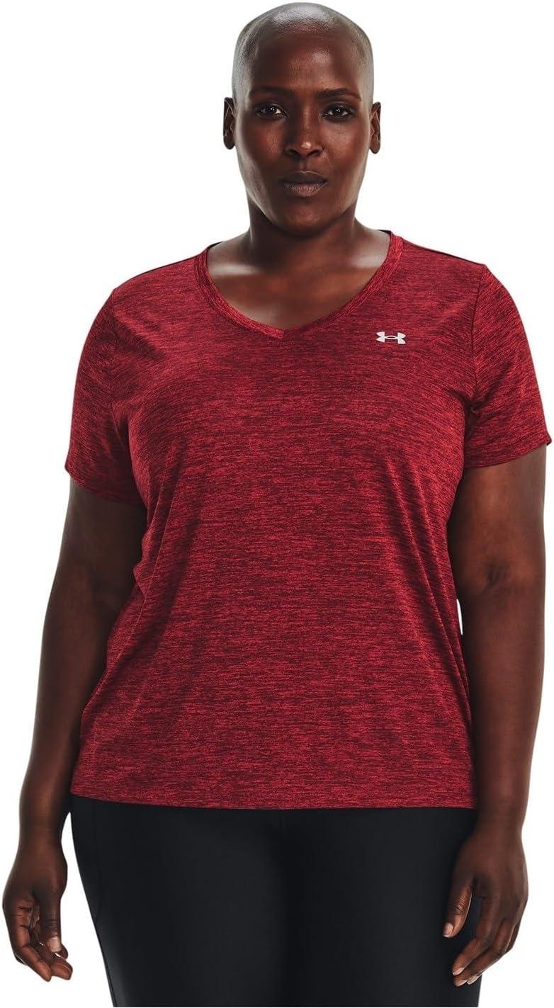 image:imageUnder Armour Womens Tech ShortSleeve VNeck Twist690 Chestnut Red Radio Red Metallic Silver