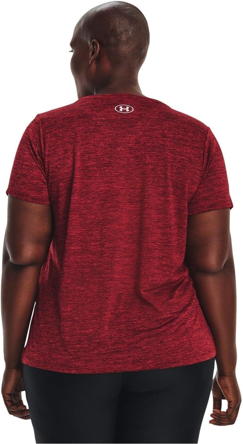image:imageUnder Armour Womens Tech ShortSleeve VNeck Twist690 Chestnut Red Radio Red Metallic Silver