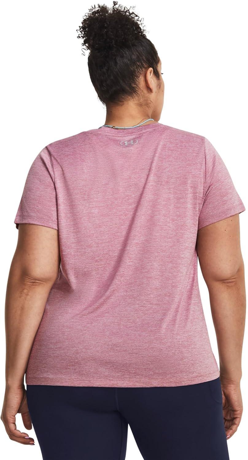 image:imageUnder Armour Womens Tech ShortSleeve VNeck Twist697 Pink Elixir White Metallic Silver