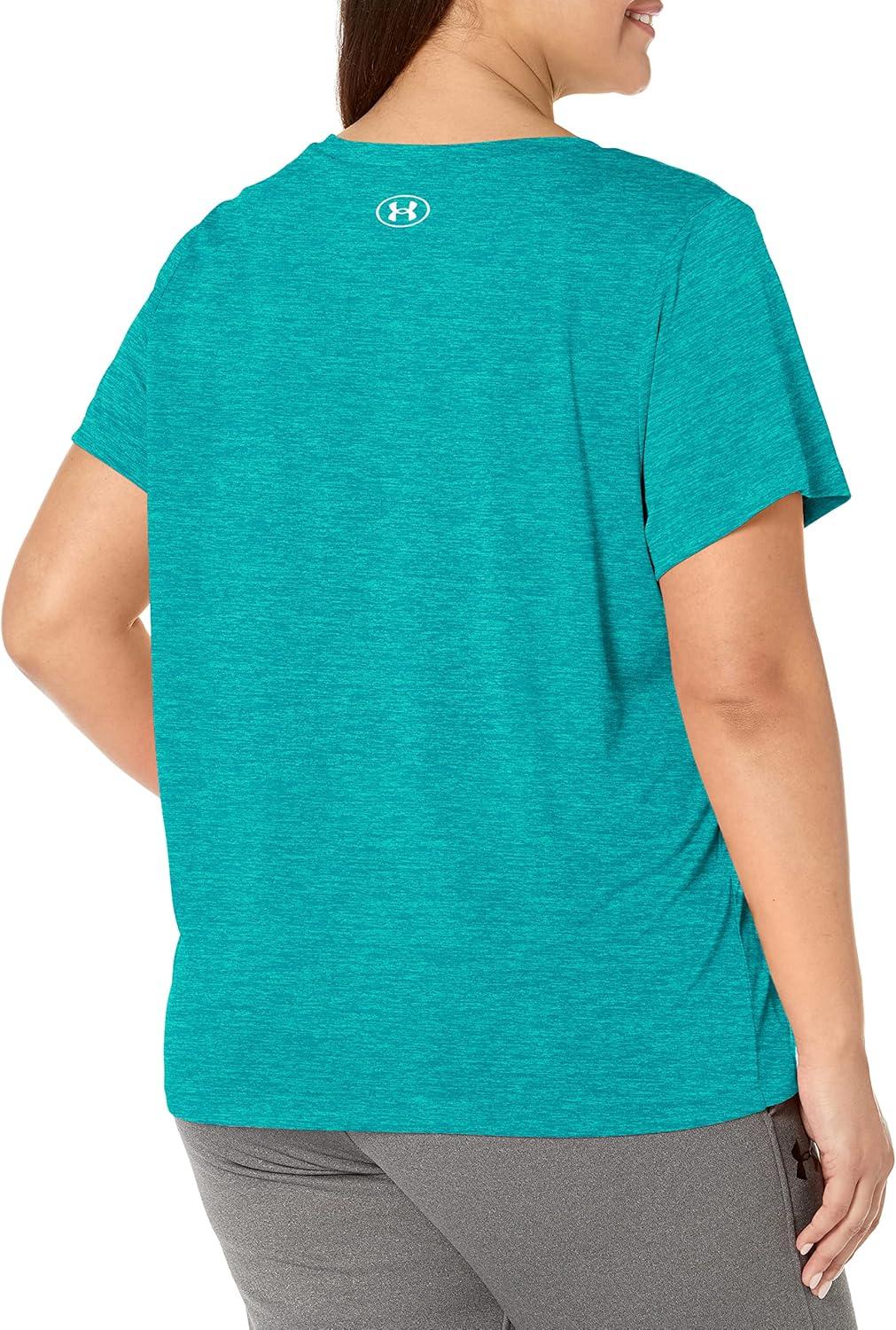 image:imageUnder Armour Womens Tech ShortSleeve VNeck Twist722 Coastal Teal Birdie Green Metallic Silver
