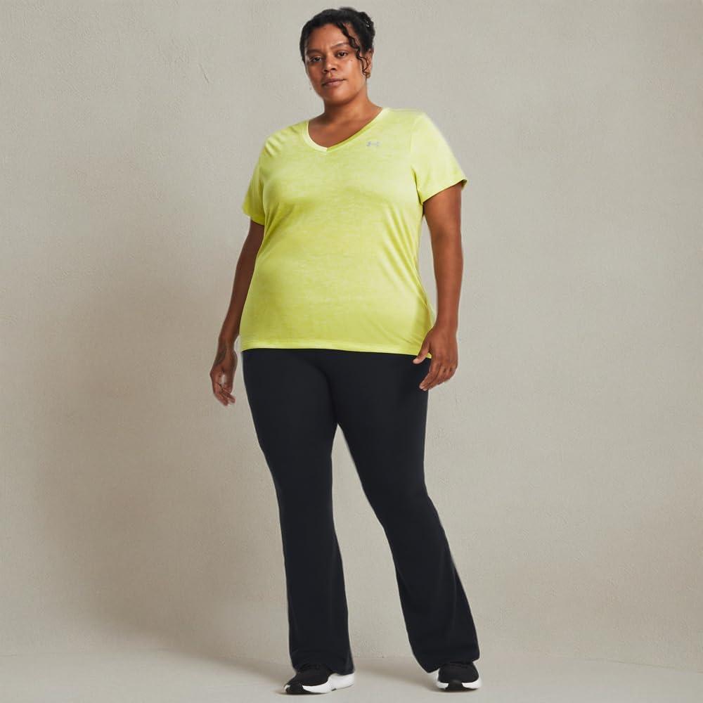 image:imageUnder Armour Womens Tech ShortSleeve VNeck Twist743 Lime Yellow Metallic Silver