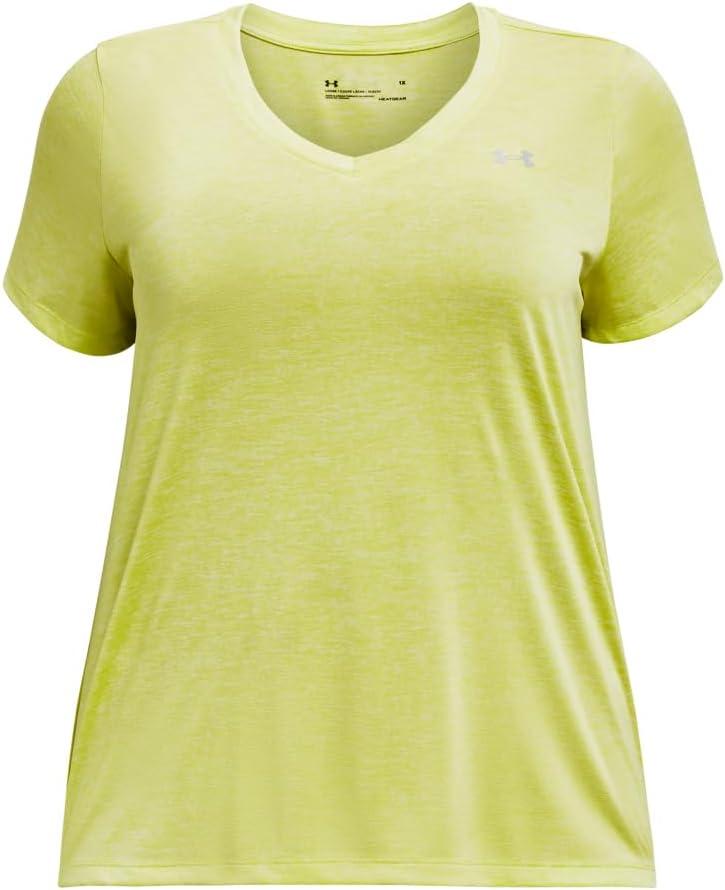image:imageUnder Armour Womens Tech ShortSleeve VNeck Twist743 Lime Yellow Metallic Silver