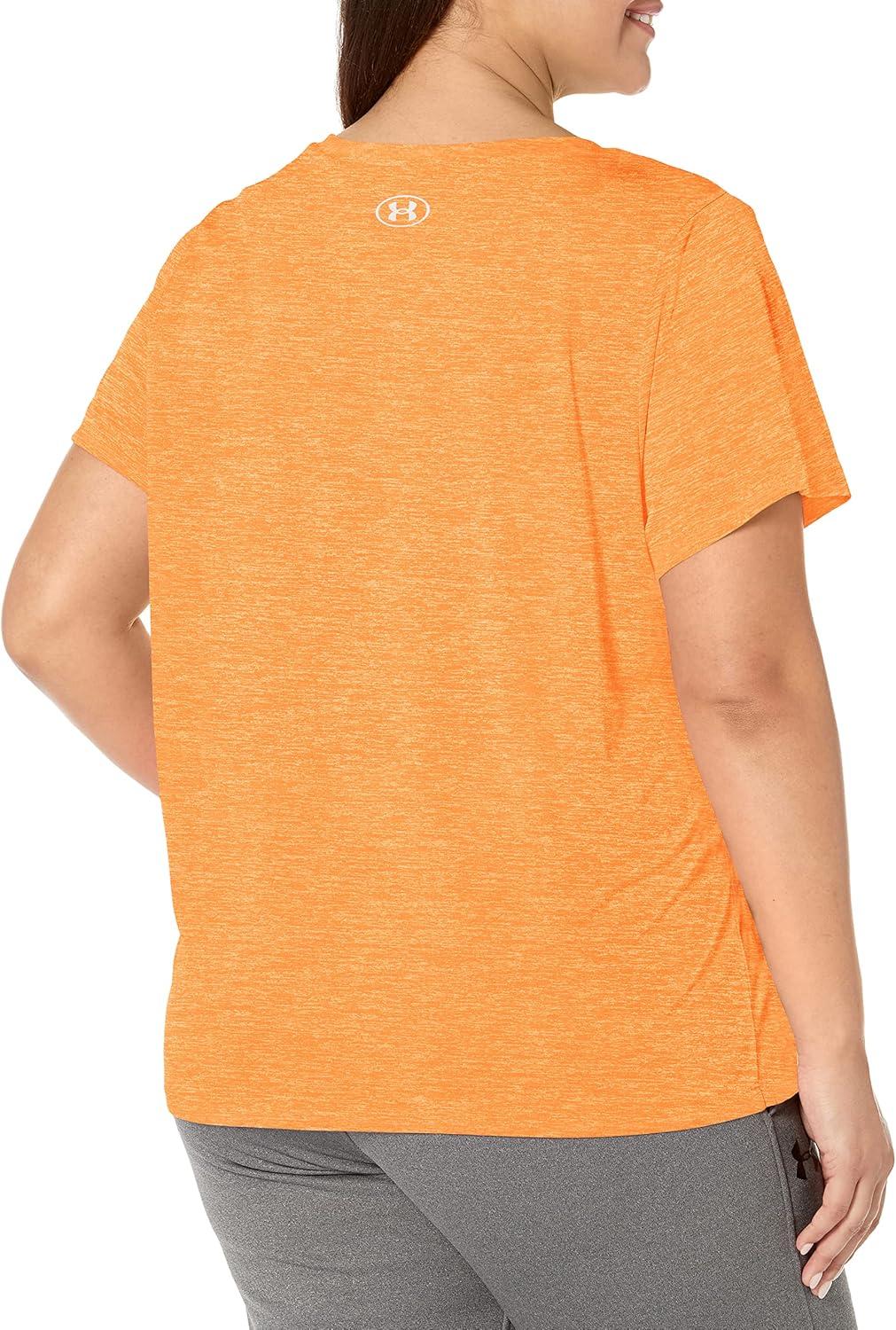 image:imageUnder Armour Womens Tech ShortSleeve VNeck Twist799 Starfruit Orange Blast Metallic Silver