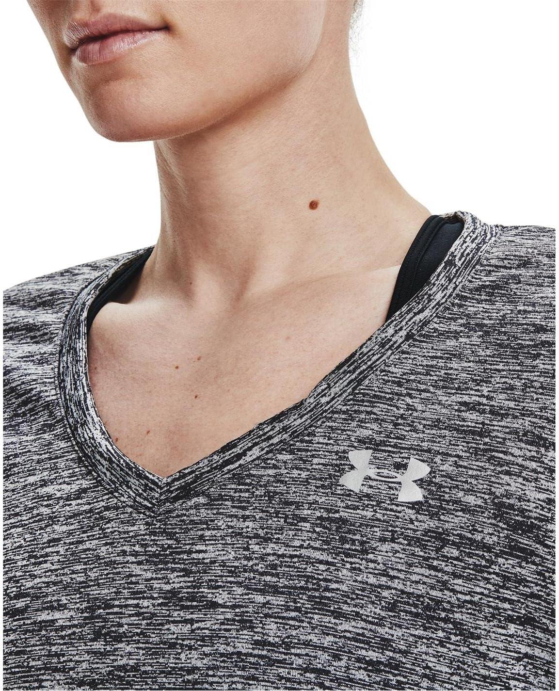 image:imageUnder Armour Womens Tech ShortSleeve VNeck TwistBlack Metallic Silver