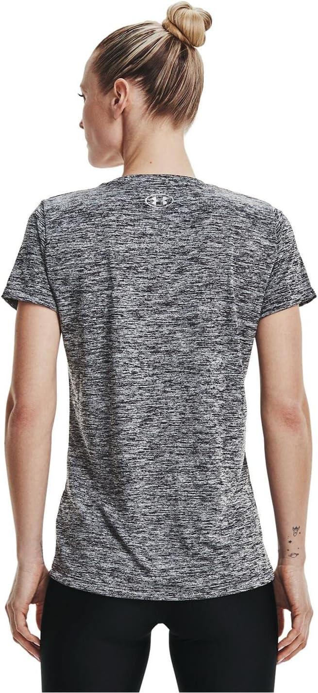 image:imageUnder Armour Womens Tech ShortSleeve VNeck TwistBlack Metallic Silver