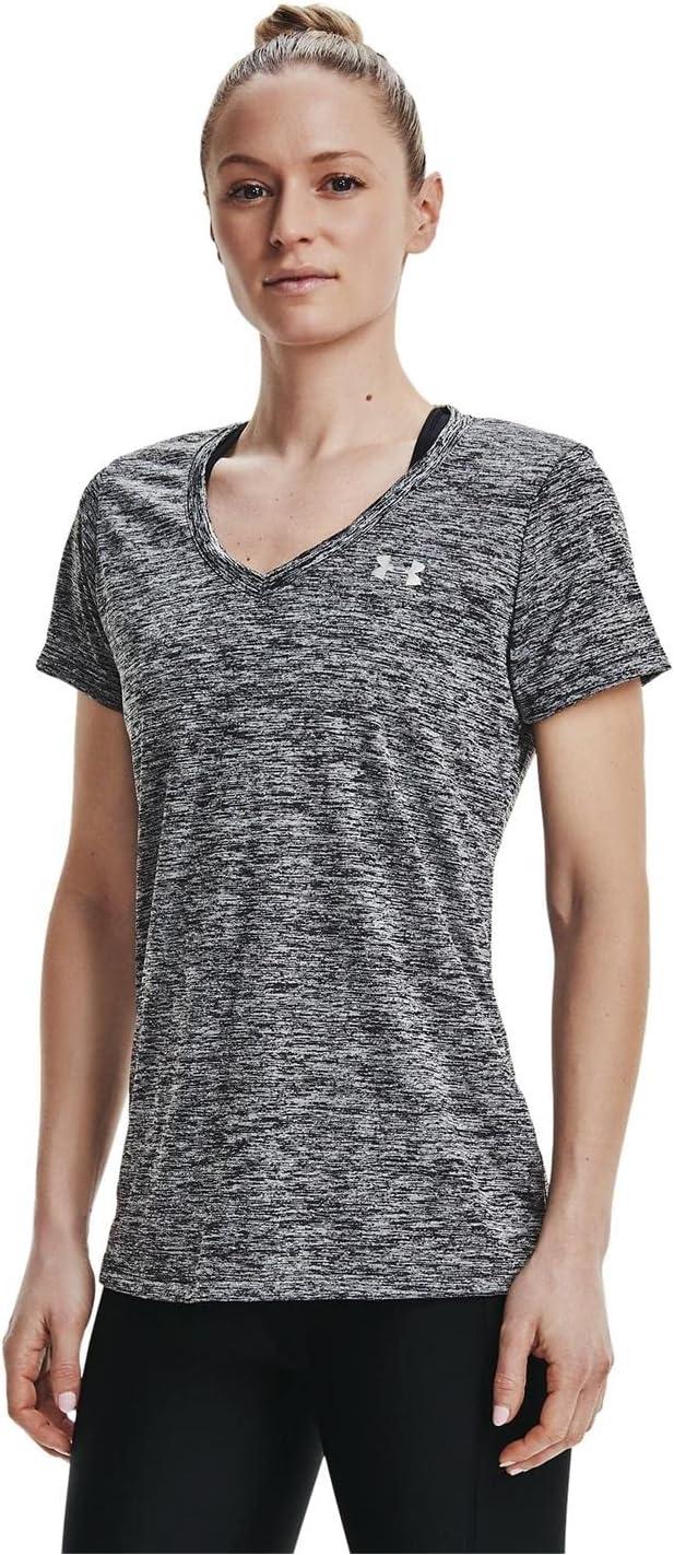 image:imageUnder Armour Womens Tech ShortSleeve VNeck TwistBlack Metallic Silver
