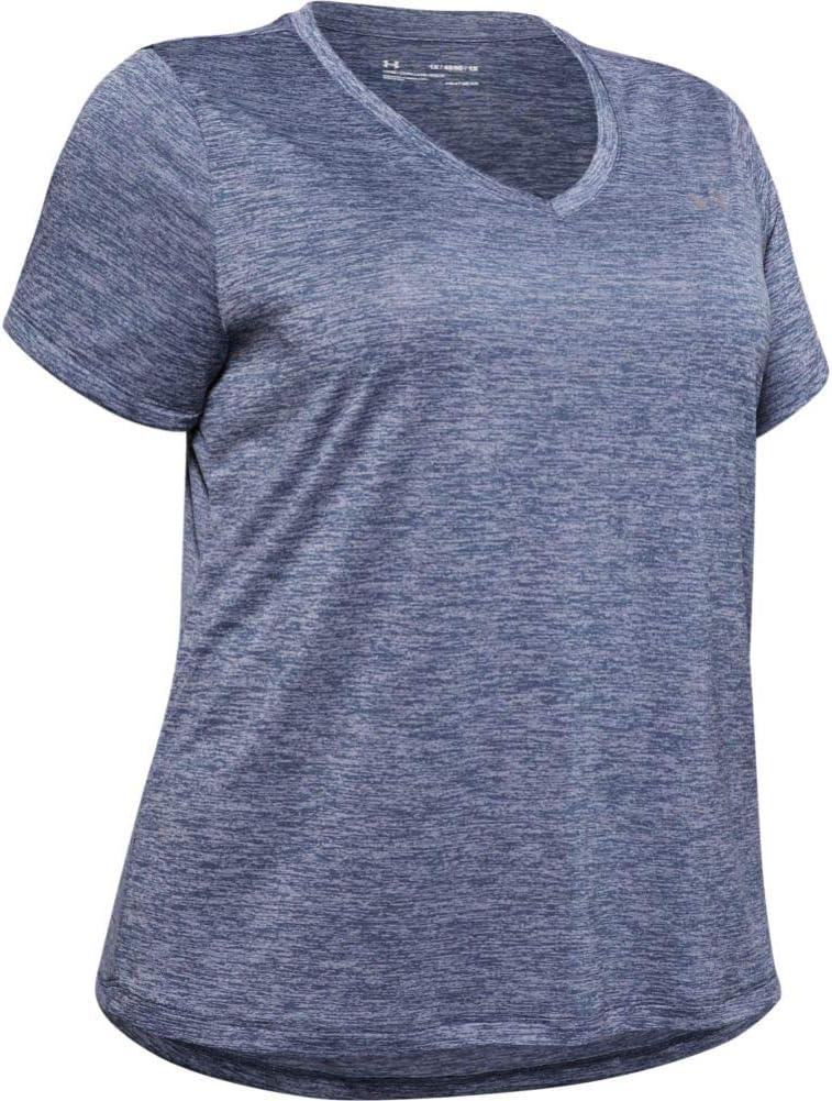image:imageUnder Armour Womens Tech ShortSleeve VNeck TwistBlue Ink 497Metallic Silver