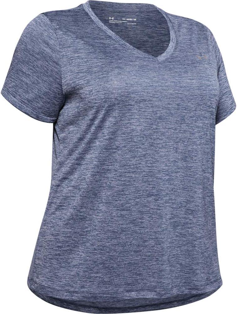 image:imageUnder Armour Womens Tech ShortSleeve VNeck TwistBlue Ink 497Metallic Silver