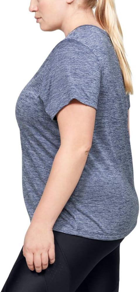 image:imageUnder Armour Womens Tech ShortSleeve VNeck TwistBlue Ink 497Metallic Silver