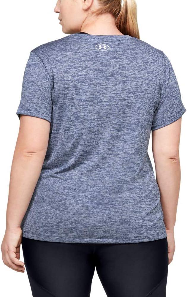 image:imageUnder Armour Womens Tech ShortSleeve VNeck TwistBlue Ink 497Metallic Silver