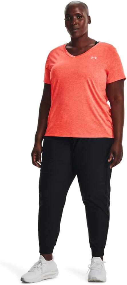 image:imageUnder Armour Womens Tech ShortSleeve VNeck TwistElectric Tangerine 824Metallic Silver