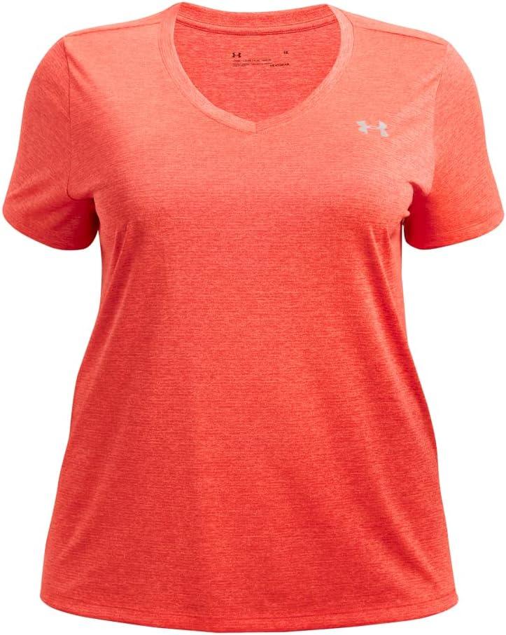image:imageUnder Armour Womens Tech ShortSleeve VNeck TwistElectric Tangerine 824Metallic Silver