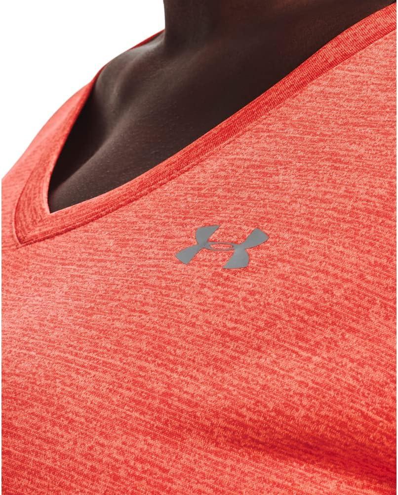 image:imageUnder Armour Womens Tech ShortSleeve VNeck TwistElectric Tangerine 824Metallic Silver