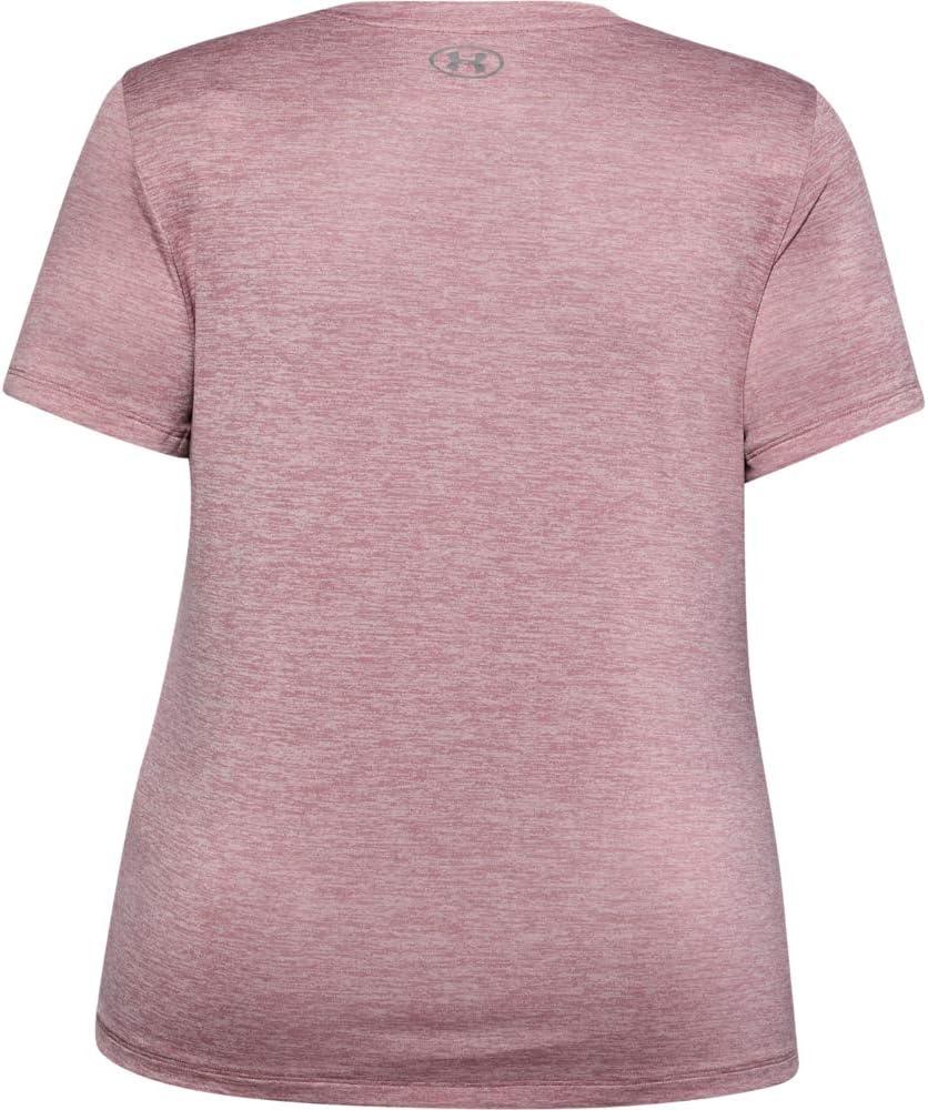 image:imageUnder Armour Womens Tech ShortSleeve VNeck TwistHushed Pink 662Metallic Silver