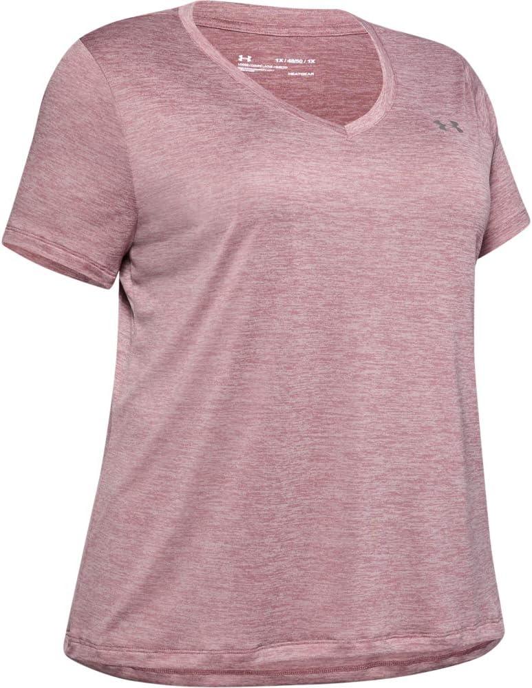 image:imageUnder Armour Womens Tech ShortSleeve VNeck TwistHushed Pink 662Metallic Silver