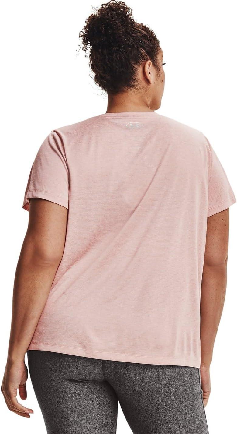 image:imageUnder Armour Womens Tech ShortSleeve VNeck TwistMicro Pink 685Metallic Silver