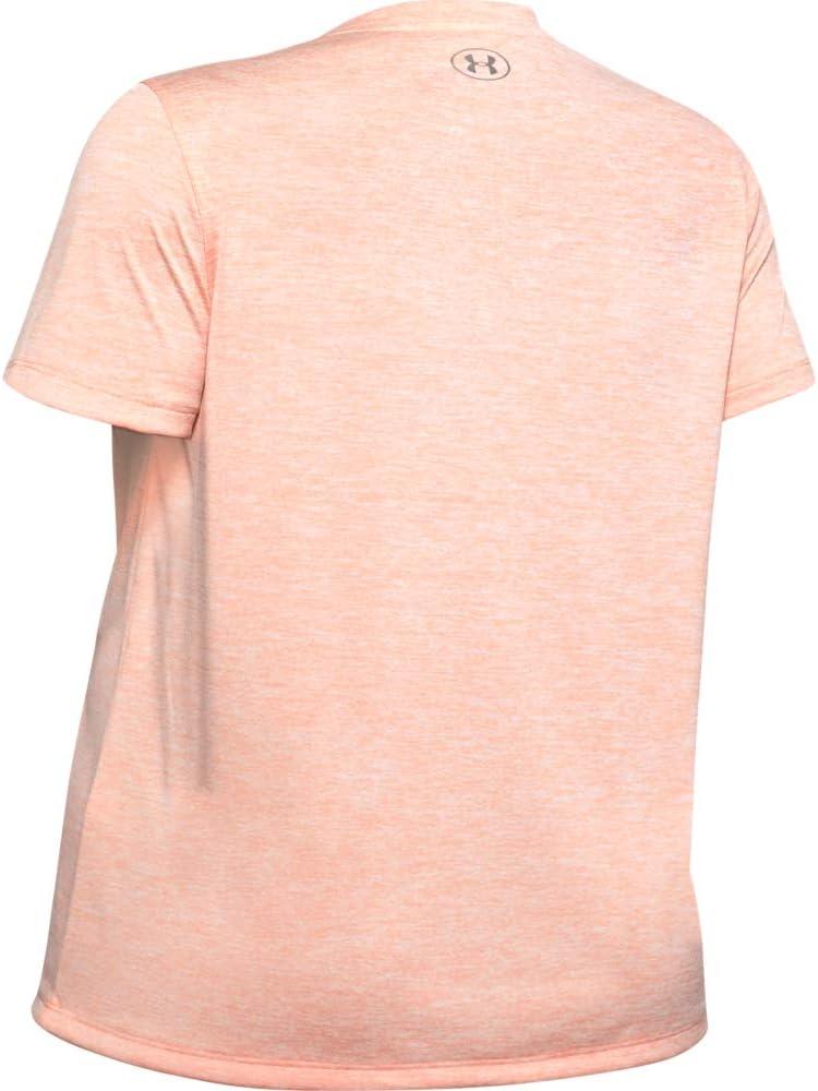 image:imageUnder Armour Womens Tech ShortSleeve VNeck TwistPeach Frost 845Metallic Silver
