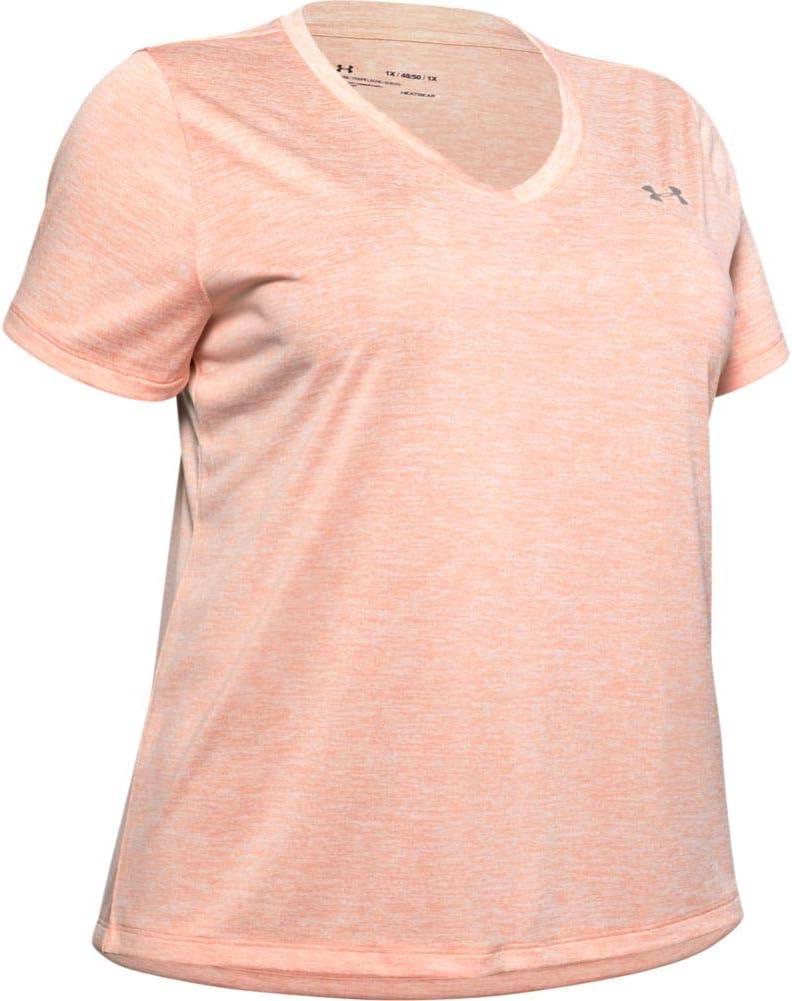 image:imageUnder Armour Womens Tech ShortSleeve VNeck TwistPeach Frost 845Metallic Silver