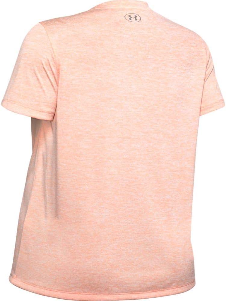 image:imageUnder Armour Womens Tech ShortSleeve VNeck TwistPeach Frost 845Metallic Silver
