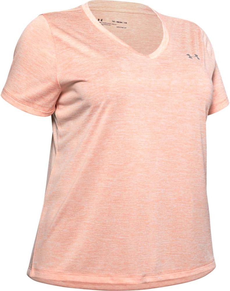 image:imageUnder Armour Womens Tech ShortSleeve VNeck TwistPeach Frost 845Metallic Silver