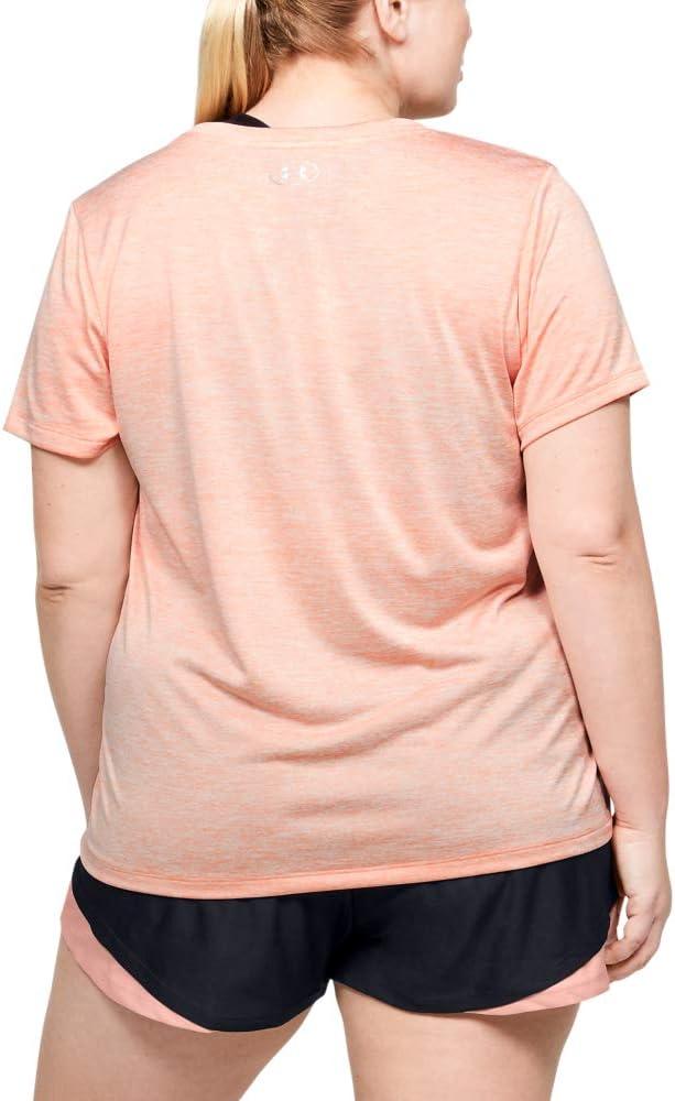image:imageUnder Armour Womens Tech ShortSleeve VNeck TwistPeach Frost 845Metallic Silver