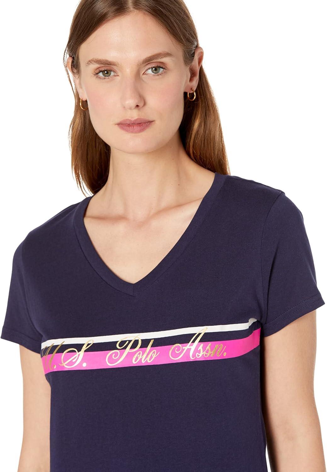image:imageVNECK STRIPE FOIL GRAPHIC TSHIRTEvening Blue