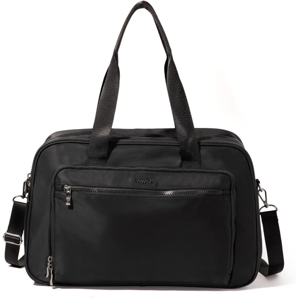 image:imageBaggallini Getaway Split Case Duffel Lightweight 11x17 Inch Overnight Travel Weekender BagBlack Twill