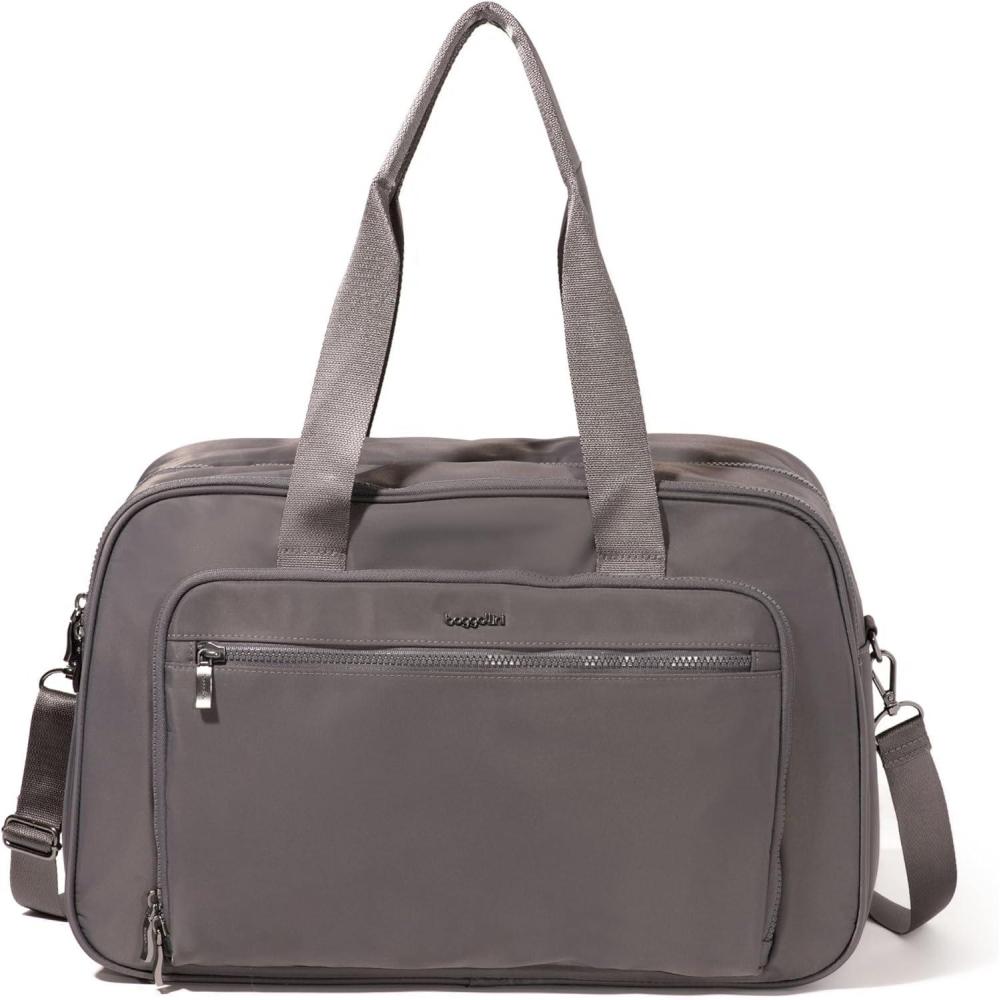 image:imageBaggallini Getaway Split Case Duffel  Lightweight 11x17 Inch Overnight Travel Weekender BagSmoke Twill