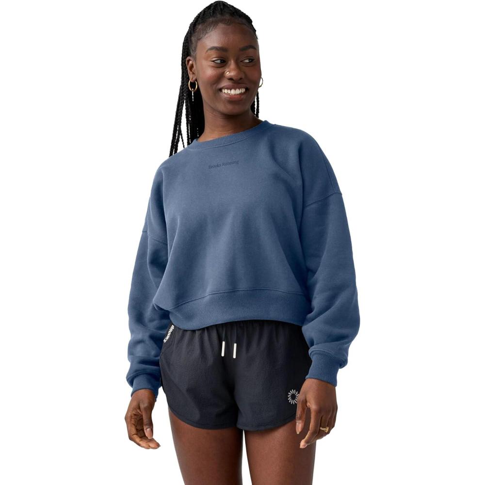 image:imageBrooks Womens Movement Cropped Sweatshirt Relaxed Fit Fleece Pullover with Drop Shoulders amp Crop DesignSteel Blue