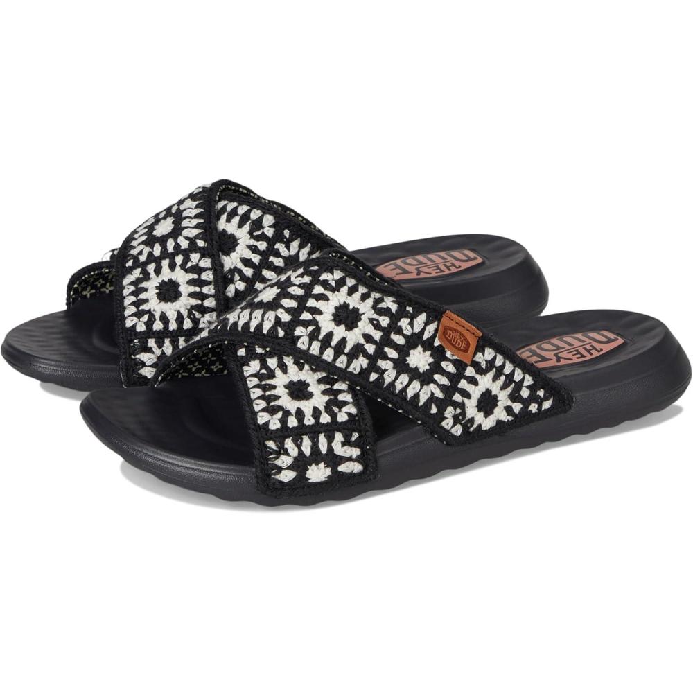 image:imageHEYDUDE womens Christi Slide Cottage CrochetBlackWhite