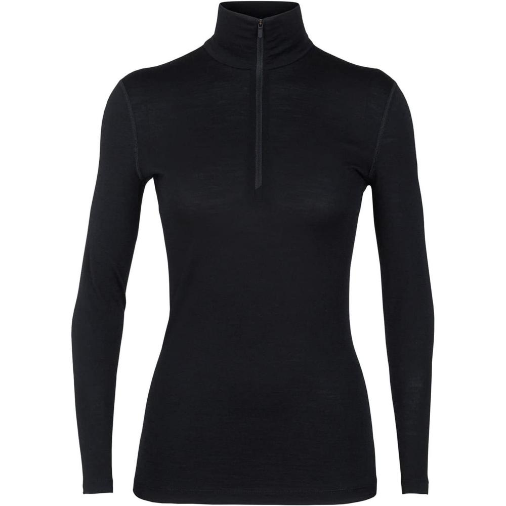 image:imageIcebreaker Merino Womens 200 Oasis Long Sleeve Thermal Cold Weather Half Zip Base Layer TopBlack