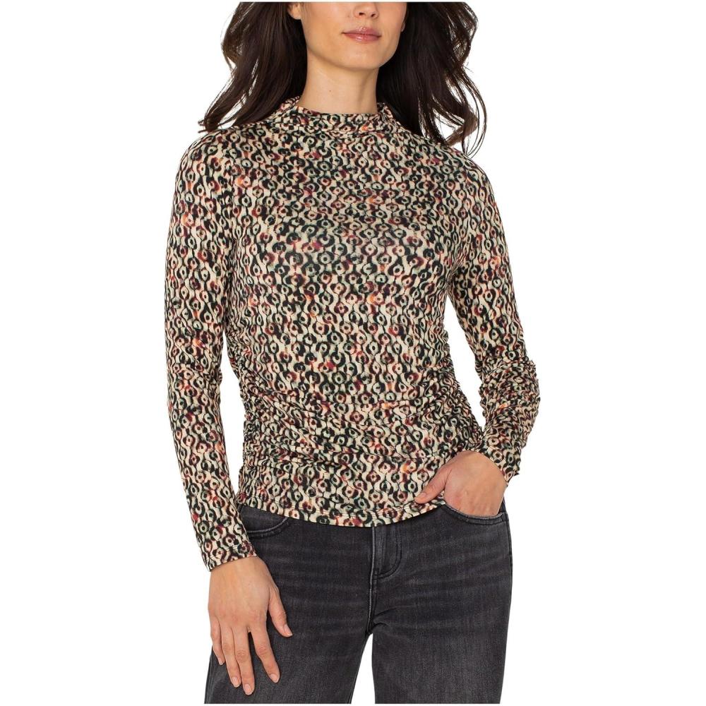 image:imageLiverpool Womens Long Sleeve Pleasted Mock Neck Knit Top with ShirringMulti Geo Ikat