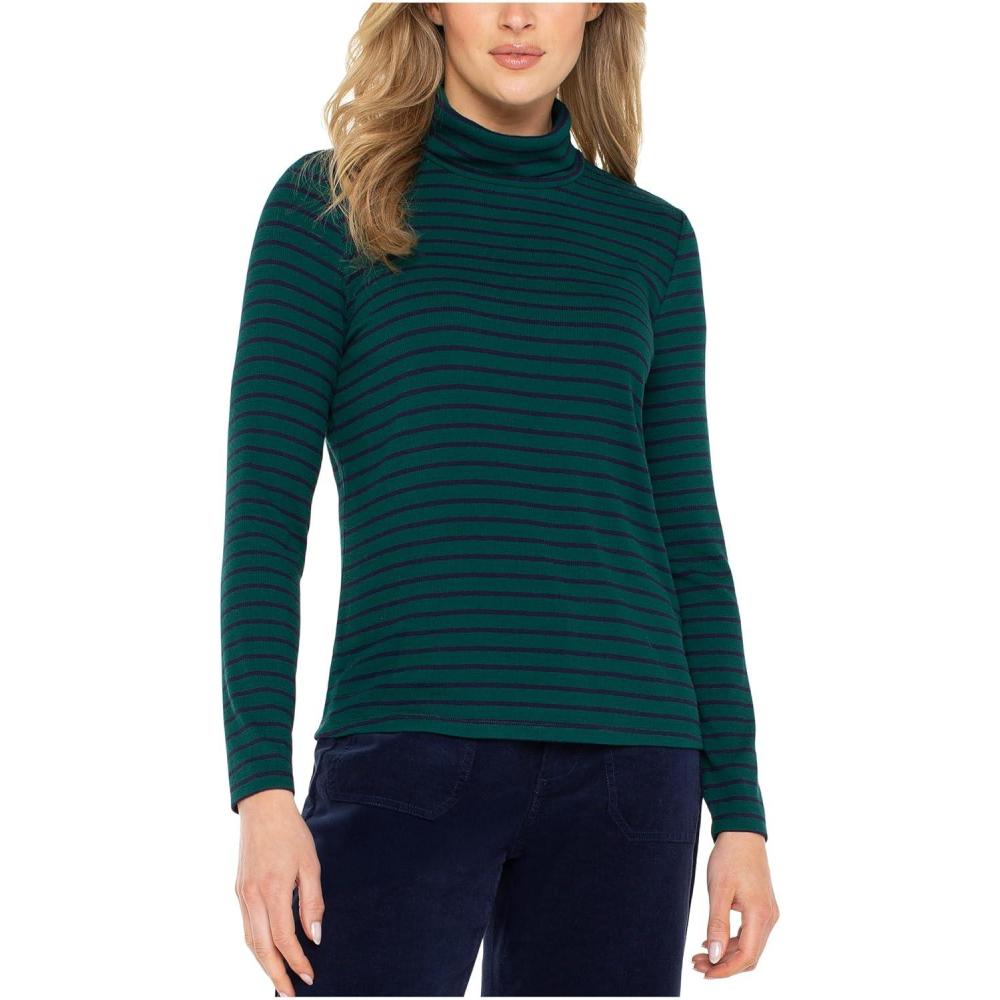 image:imageLiverpool Womens Long Sleeve Turtleneck Knit TopEmeraldNavy Stripe