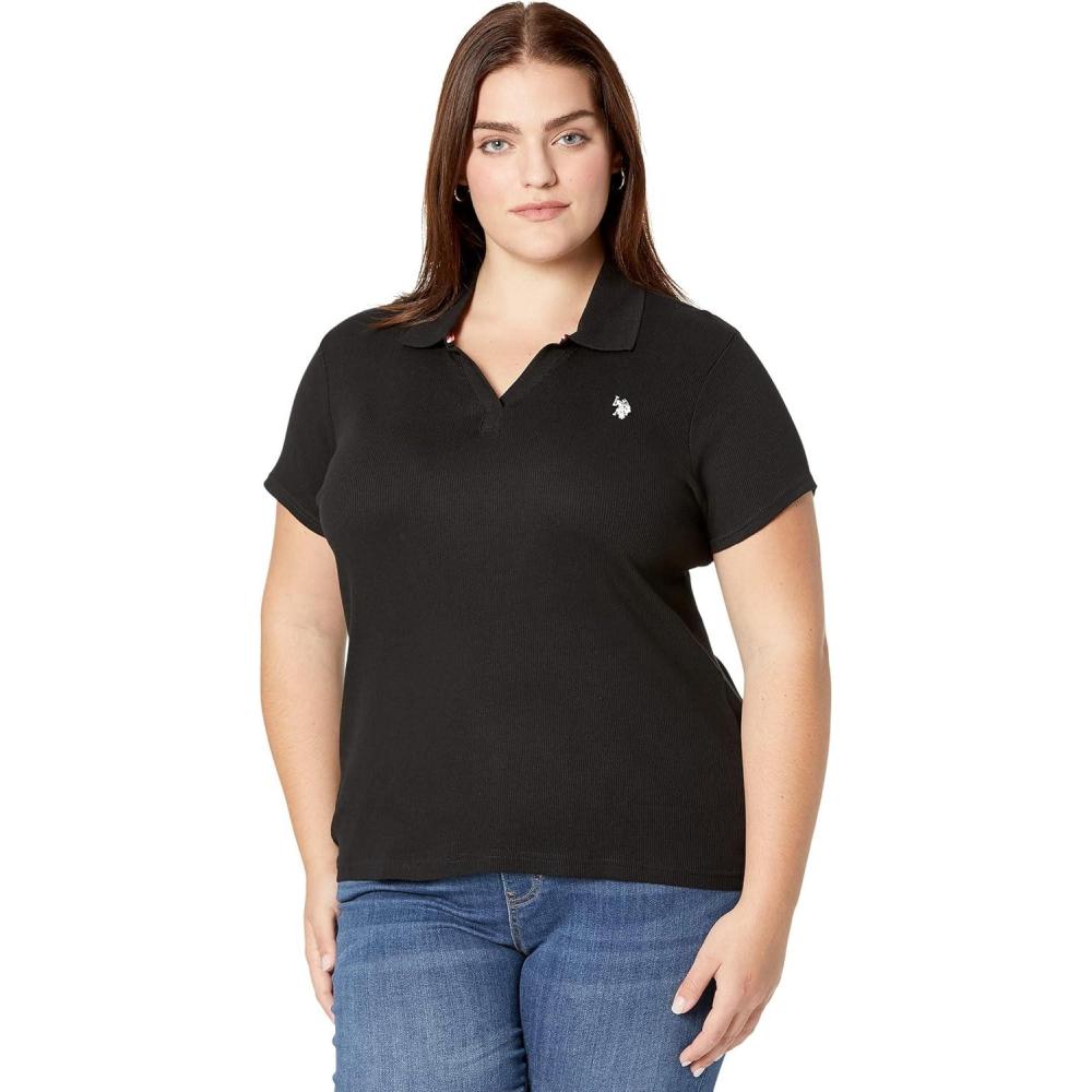 image:imageSPLIT NECK RIBBED POLO SHIRTBlack
