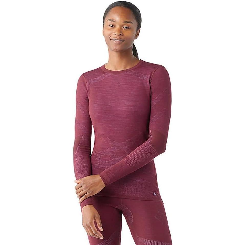 image:imageSmartwool Womens Intraknit Thermal Merino Base Layer Crew Breathable Merino Wool Long Sleeve ShirtBlack Cherryviolet