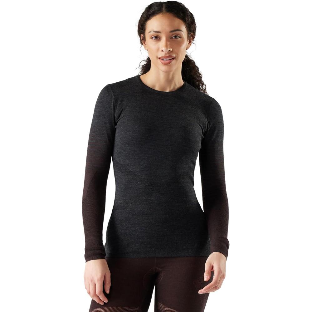 image:imageSmartwool Womens Intraknit Thermal Merino Base Layer Crew Breathable Merino Wool Long Sleeve ShirtCharcoalmink Stripe