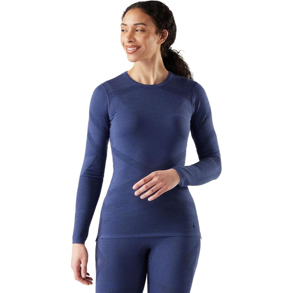image:imageSmartwool Womens Intraknit Thermal Merino Base Layer Crew Breathable Merino Wool Long Sleeve ShirtNightfall Bluedeep Navy