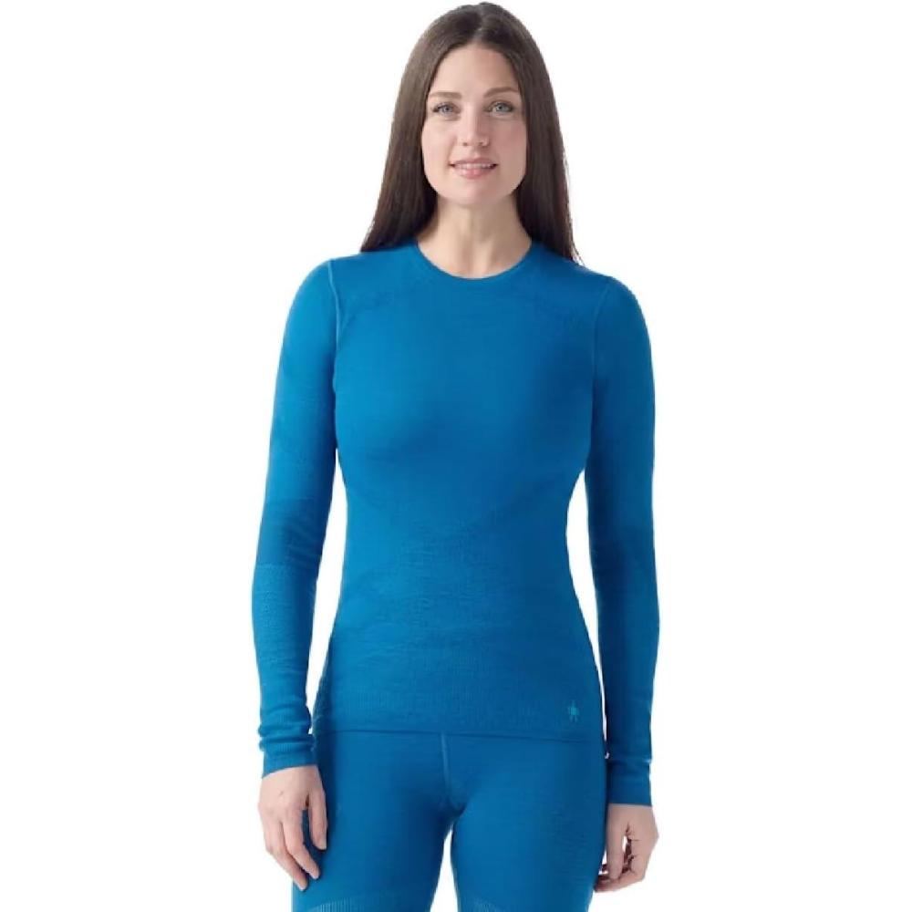 image:imageSmartwool Womens Intraknit Thermal Merino Base Layer Crew Breathable Merino Wool Long Sleeve ShirtNival Bluepool Blue