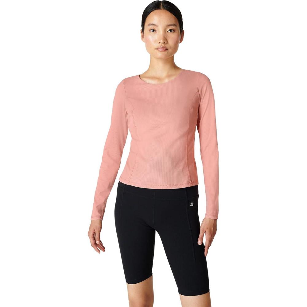 image:imageSweaty Betty Womens Super Soft Rib Yoga Long Sleeve TopDark Bloom Pink