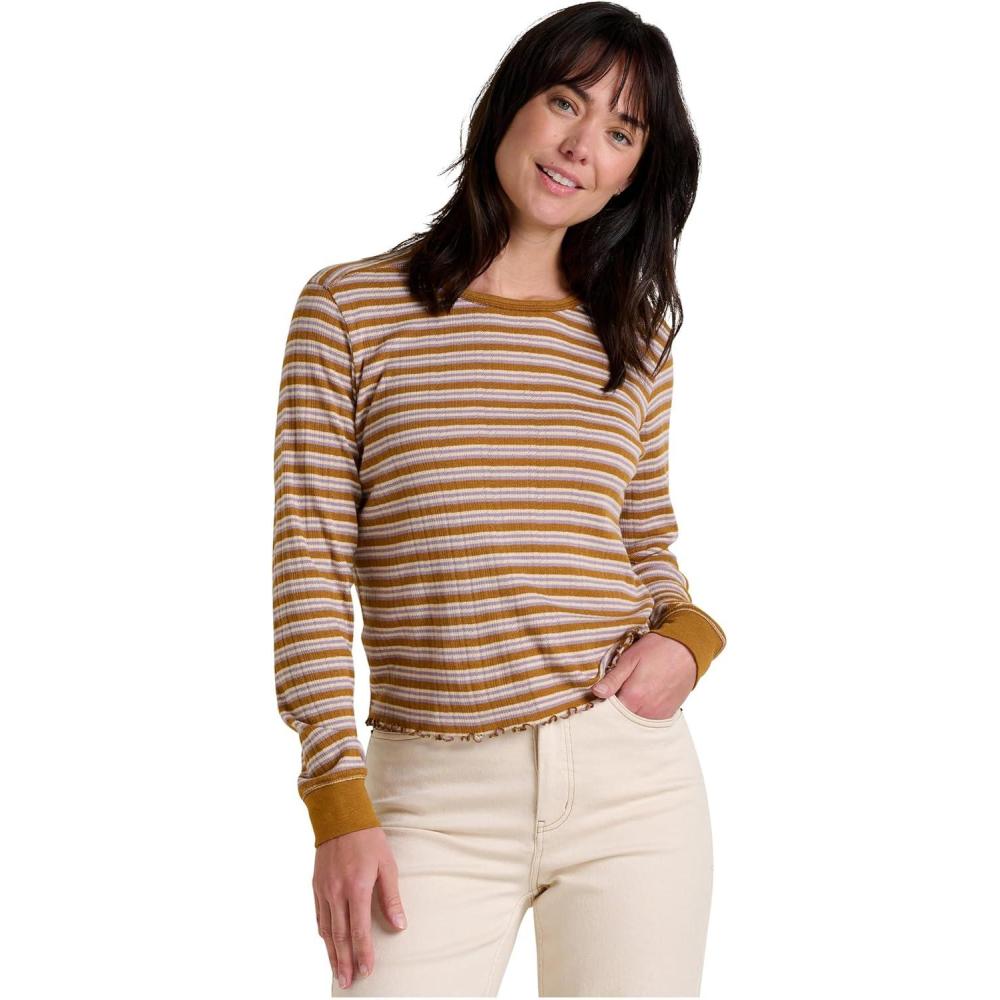image:imageToadampCo Womens Foothill Pointelle Long Sleeve Crew IIKelp Stripe