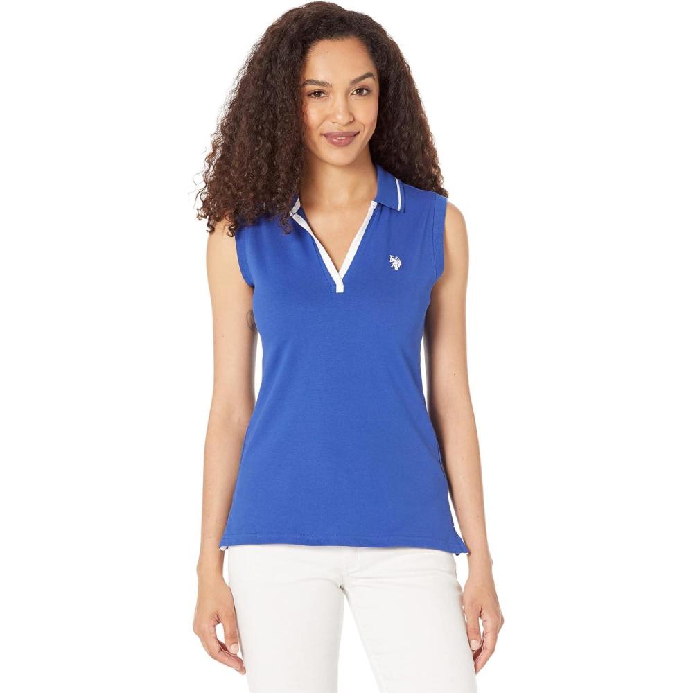 image:imageUS POLO ASSN Open Placket Sleeveless Polo Shirt Blue Raft LG