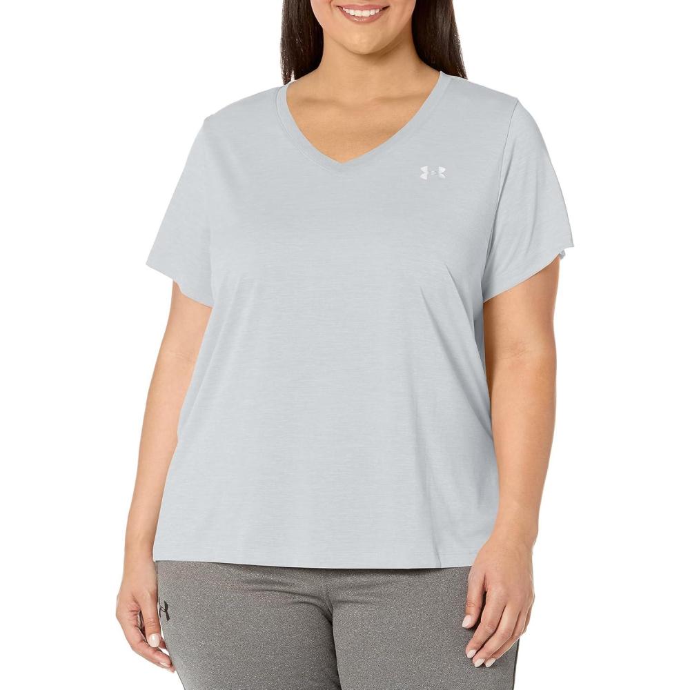 image:imageUnder Armour Womens Tech ShortSleeve VNeck Twist014 Halo Gray Metallic Silver