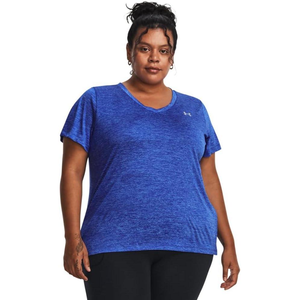 image:imageUnder Armour Womens Tech ShortSleeve VNeck Twist400 Team Royal Metallic Silver