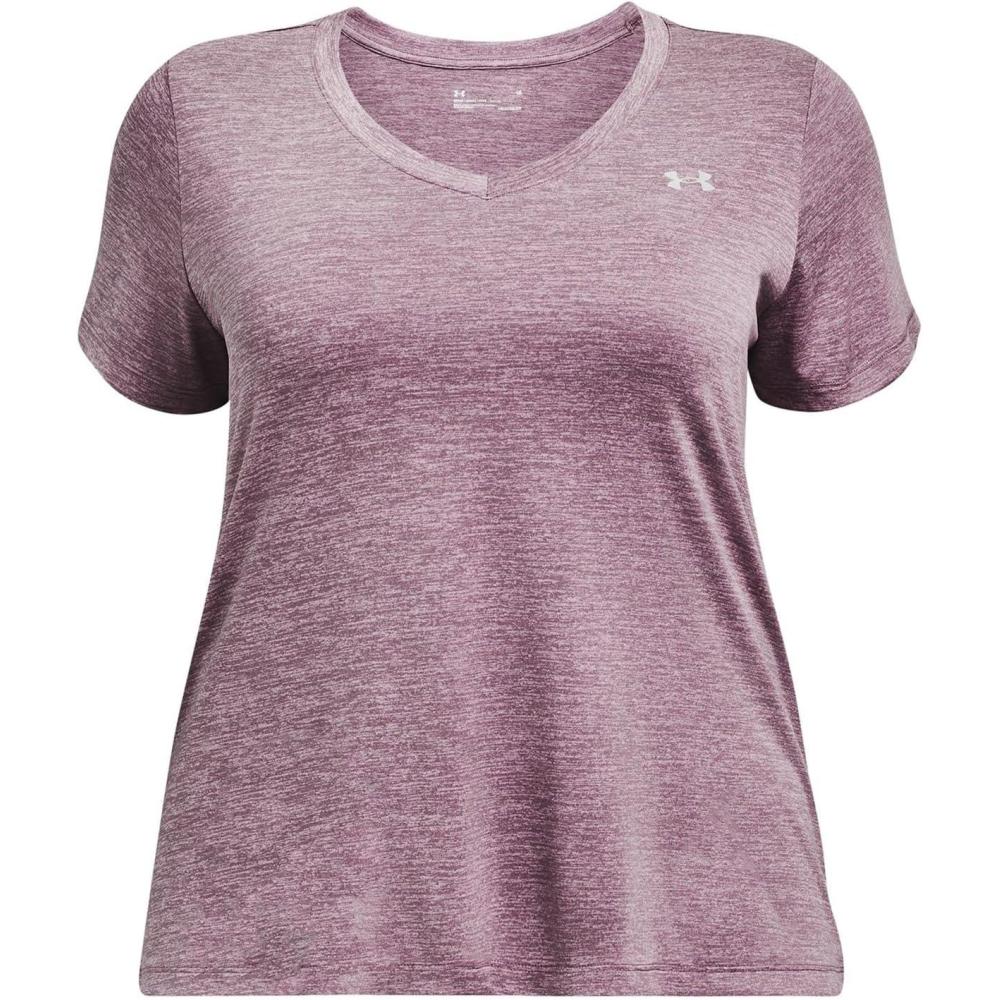 image:imageUnder Armour Womens Tech ShortSleeve VNeck Twist500 Misty Purple Metallic Silver