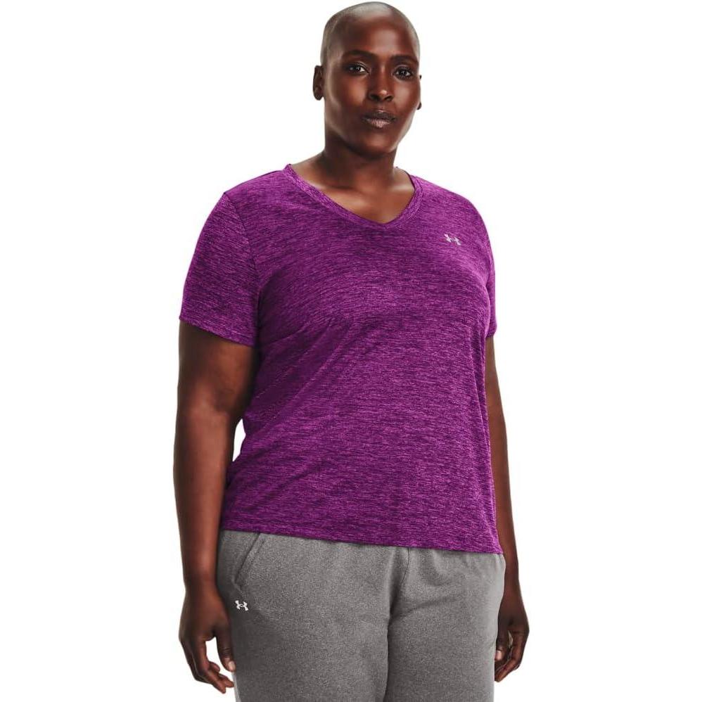 image:imageUnder Armour Womens Tech ShortSleeve VNeck Twist514 Rivalry Strobe Metallic Silver