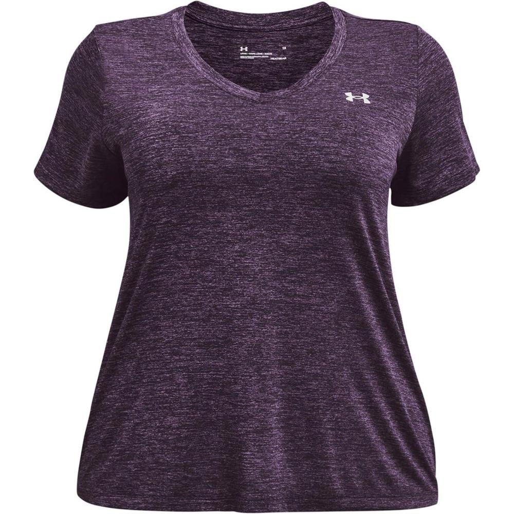 image:imageUnder Armour Womens Tech ShortSleeve VNeck Twist544 Tux Purple Retro Purple Metallic Silver